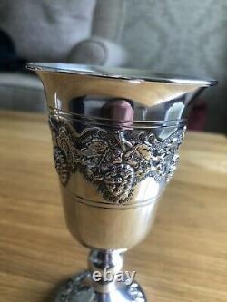 Sterling 925 Signed Solid Silver Goblet Chased With Fruiting Vines 5 3/8 High