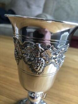 Sterling 925 Signed Solid Silver Goblet Chased With Fruiting Vines 5 3/8 High