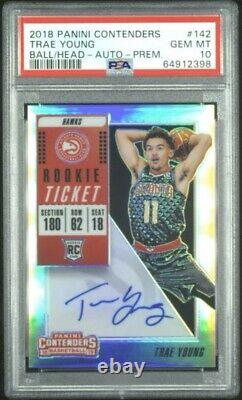TRAE YOUNG 2018 Panini Contenders #142 Rookie Ticket PREMIUM SP Autograph PSA 10