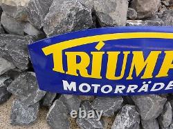 TRIUMPH Motorcycles Vintage German Dealer Logo Sign Genuine Porcelain Enamel