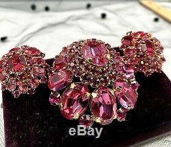 Utmost Rare Signed Schreiner High Rise Domed Brooch & Earrings Set Unq Color Com