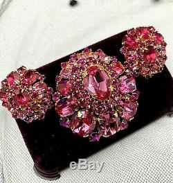 Utmost Rare Signed Schreiner High Rise Domed Brooch & Earrings Set Unq Color Com