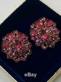 Utmost Rare Signed Schreiner High Rise Domed Brooch & Earrings Set Unq Color Com