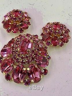 Utmost Rare Signed Schreiner High Rise Domed Brooch & Earrings Set Unq Color Com