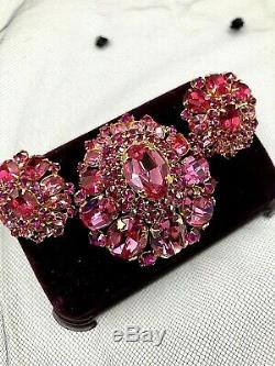 Utmost Rare Signed Schreiner High Rise Domed Brooch & Earrings Set Unq Color Com