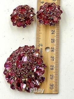 Utmost Rare Signed Schreiner High Rise Domed Brooch & Earrings Set Unq Color Com