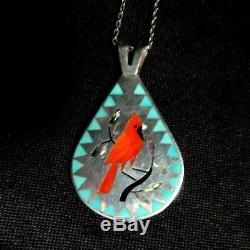 VINTAGE ZUNI High Quality Cardinal Sterling Silver Pendant Dennis Nancy Edaakie