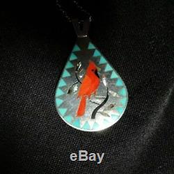 VINTAGE ZUNI High Quality Cardinal Sterling Silver Pendant Dennis Nancy Edaakie