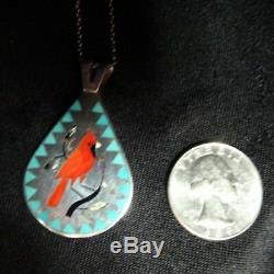 VINTAGE ZUNI High Quality Cardinal Sterling Silver Pendant Dennis Nancy Edaakie