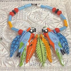 VTG Designer High End Signed Parrot Pearls Necklace Statement Ceramic