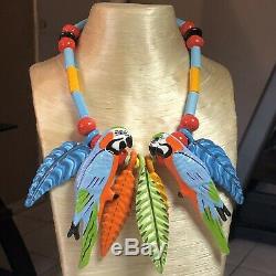 VTG Designer High End Signed Parrot Pearls Necklace Statement Ceramic