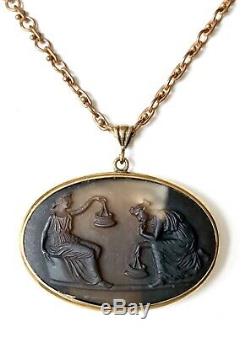 VTG Quality HIGH END Bronze Tone Signed EXTASIA Intaglio Cameo Necklace