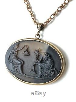 VTG Quality HIGH END Bronze Tone Signed EXTASIA Intaglio Cameo Necklace