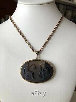 VTG Quality HIGH END Bronze Tone Signed EXTASIA Intaglio Cameo Necklace