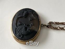 VTG Quality HIGH END Bronze Tone Signed EXTASIA Intaglio Cameo Necklace