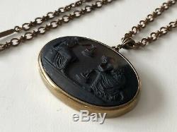 VTG Quality HIGH END Bronze Tone Signed EXTASIA Intaglio Cameo Necklace