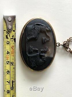 VTG Quality HIGH END Bronze Tone Signed EXTASIA Intaglio Cameo Necklace