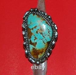 Very Large, Old Pawn Zuni Handmade Silver & High Grade Turquoise Ring Signed Jt