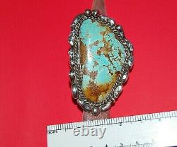 Very Large, Old Pawn Zuni Handmade Silver & High Grade Turquoise Ring Signed Jt