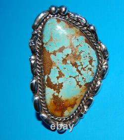 Very Large, Old Pawn Zuni Handmade Silver & High Grade Turquoise Ring Signed Jt