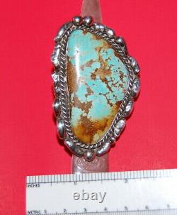 Very Large, Old Pawn Zuni Handmade Silver & High Grade Turquoise Ring Signed Jt