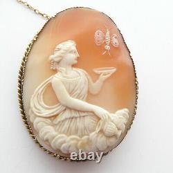 Victorian Butterfly Cameo Cupid & Psyche Rare Scene High Carat Gold Mount Signed