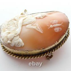 Victorian Butterfly Cameo Cupid & Psyche Rare Scene High Carat Gold Mount Signed