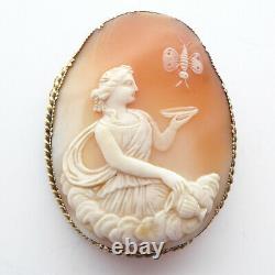 Victorian Butterfly Cameo Cupid & Psyche Rare Scene High Carat Gold Mount Signed