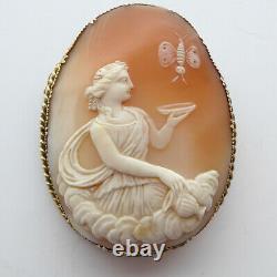 Victorian Butterfly Cameo Cupid & Psyche Rare Scene High Carat Gold Mount Signed