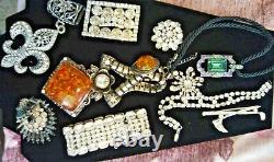 Victorian jewelry lot signed High end withRhine stone Crystal more Brooch Pin