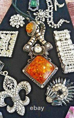 Victorian jewelry lot signed High end withRhine stone Crystal more Brooch Pin