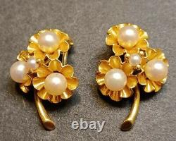 Vintage 14k Yellow Gold Pearl Earrings Signed 9.56 Grams High Quality
