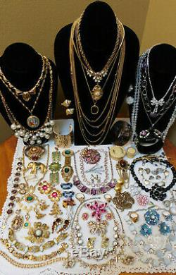 Vintage 70 Pc High End & Other Rhinestone Jewelry Lot Some Signed All Wearable