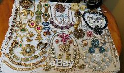 Vintage 70 Pc High End & Other Rhinestone Jewelry Lot Some Signed All Wearable