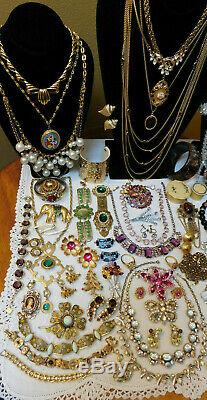 Vintage 70 Pc High End & Other Rhinestone Jewelry Lot Some Signed All Wearable