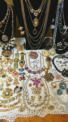 Vintage 70 Pc High End & Other Rhinestone Jewelry Lot Some Signed All Wearable