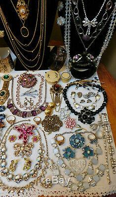 Vintage 70 Pc High End & Other Rhinestone Jewelry Lot Some Signed All Wearable