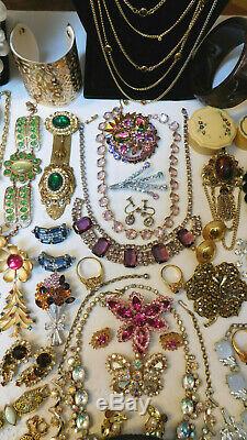 Vintage 70 Pc High End & Other Rhinestone Jewelry Lot Some Signed All Wearable