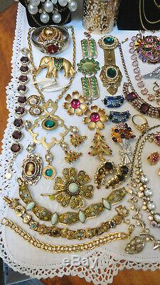 Vintage 70 Pc High End & Other Rhinestone Jewelry Lot Some Signed All Wearable