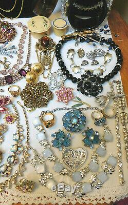 Vintage 70 Pc High End & Other Rhinestone Jewelry Lot Some Signed All Wearable