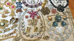 Vintage 70 Pc High End & Other Rhinestone Jewelry Lot Some Signed All Wearable