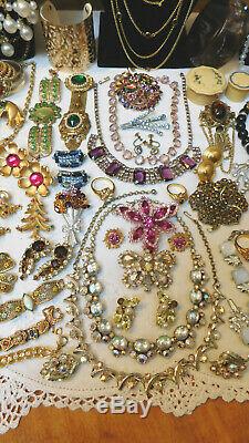 Vintage 70 Pc High End & Other Rhinestone Jewelry Lot Some Signed All Wearable