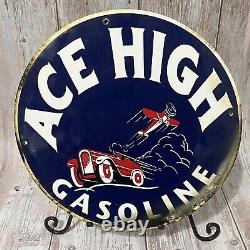 Vintage Ace High Gasoline Porcelain Sign Gas Station Motor Oil Service Pump Ad