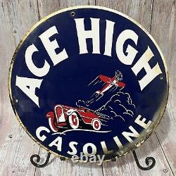 Vintage Ace High Gasoline Porcelain Sign Gas Station Motor Oil Service Pump Ad