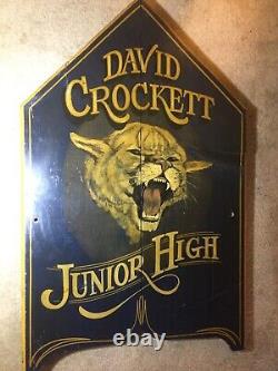 Vintage David Crockett Junior High Hand Painted Wood Sign