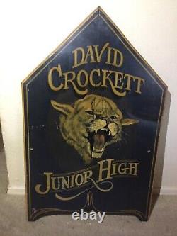 Vintage David Crockett Junior High Hand Painted Wood Sign