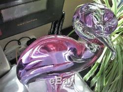 Vintage Glass Murano Heron Alexandrite Signed Zanetti Lilac Pink Glow 13 High