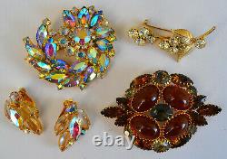 Vintage High End 60+ Rhinestone, Coral Jewelry Lot, Signed, Juliana, Brooch Etc