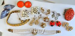 Vintage High End 60+ Rhinestone, Coral Jewelry Lot, Signed, Juliana, Brooch Etc