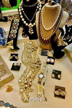 Vintage High End Jewelry 102 Piece Pearl Rhinestone Lot Signed